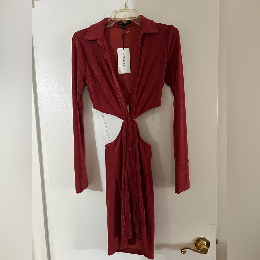 Cotton Candy LA Rich Red Long Sleeve Cut-Out Dress - Picture 8 of 8
